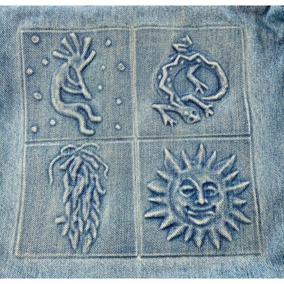 Vintage Blue Jean Embossed Denim Messenger Shoulder Bag Kokopelli Lizard Native - Picture 2 of 15